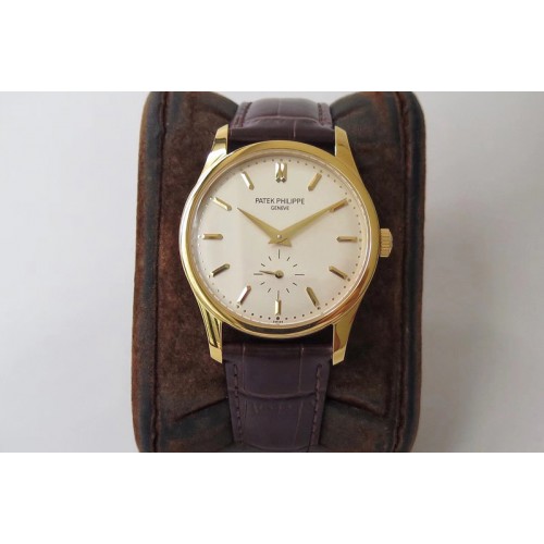 Patek Philippe Calatrava 5196 YG White Dial on Brown Leather Strap A23J Patek Philippe Calatrava 5196 YG White Dial on Brown Leather Strap A23J