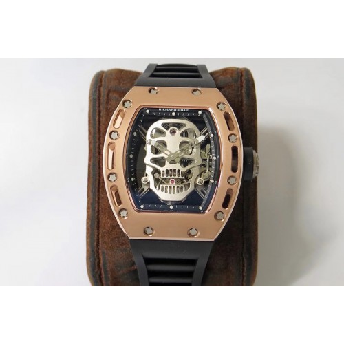 Richard Mille RM052 RG Real Tourbillon EURF Best Edition Skeleton Skull Dial on Black Rubber Strap Richard Mille RM052 RG Real Tourbillon EURF Best Edition Skeleton Skull Dial on Black Rubber Strap