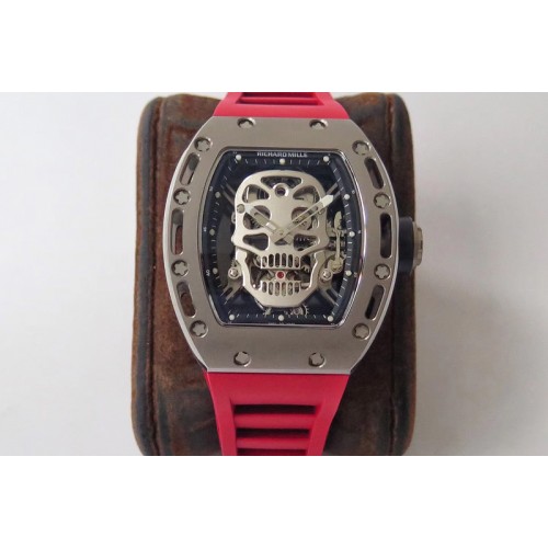 Richard Mille RM052 Titanium Real Tourbillon EURF Best Edition Skeleton Skull Dial on Red Rubber Strap