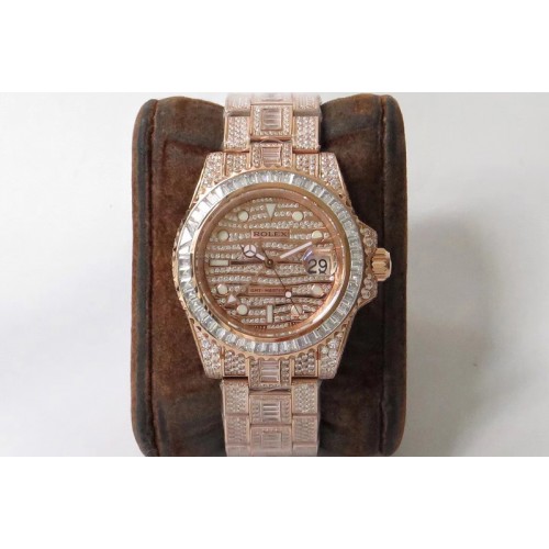 Rolex GMT Master II Ice RG TWF Best Edition Full Paved Diamonds on Bracelet A2836