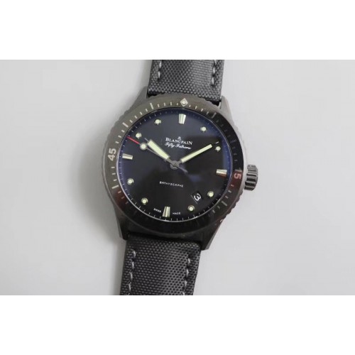 Blancpain Fifty Fathoms Bathyscaphe Black Ceramic ZF 1:1 Best Edition Black Dial on Black Sail-Canvas Strap A1315