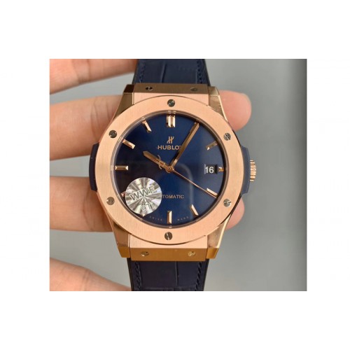 Hublot Classic Fusion 45mm RG WWF 1:1 Best Edition Blue Dial on Blue Gummy Strap A2892