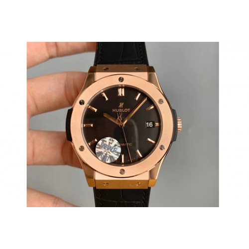 Hublot Classic Fusion 45mm RG WWF 1:1 Best Edition Black Dial on Black Gummy Strap A2892