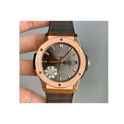 Hublot Classic Fusion 45mm RG WWF 1:1 Best Edition Gray Dial on Gray Gummy Strap A2892