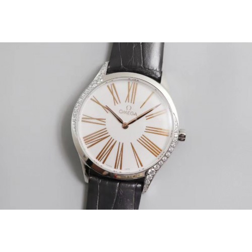 Ladies Omega De Ville Tresor Quartz 36mm WWF Best Edtion SS/LE White Dial Gold Roman Marker