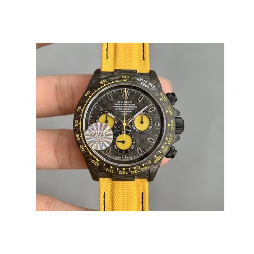 Rolex Daytona DIW Carbon Case WWF Best Edition Black/Yellow Dial on Yellow Nylon Strap A7750