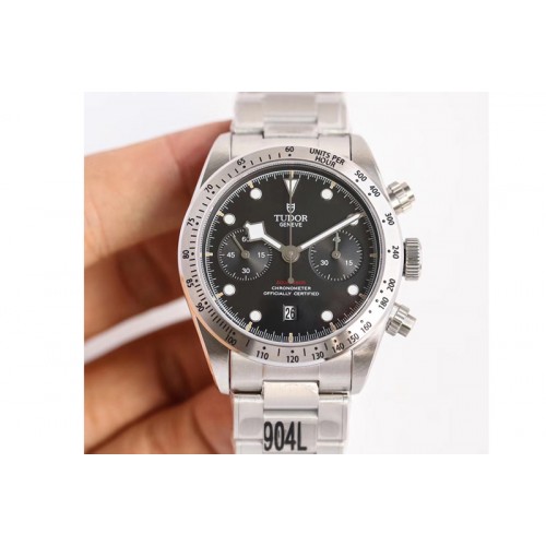 Tudor Heritage 79530 SS Silver Bezel Best Edition Black Dial on SS Bracelet A7750