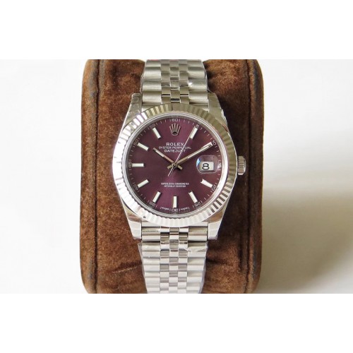 Rolex DateJust 41 126334 SS REF 1:1 Best Edition Red Dial Stick Markers on Jubilee Bracelet A3235 Clone