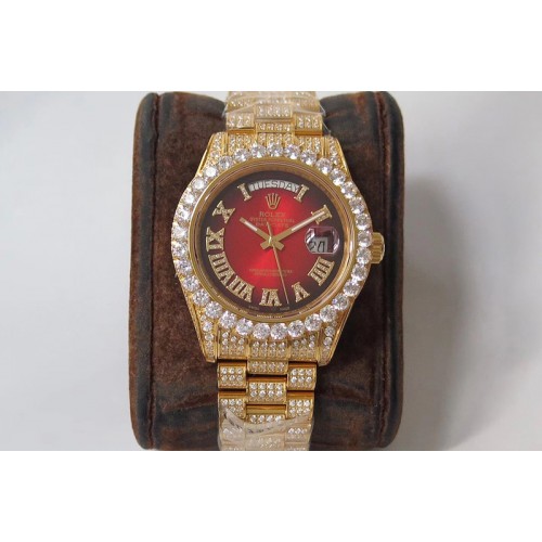 Rolex Day-date II 40mm 904L Rose Gold TW Best Edtion Big Diamond Bezel Red Dial Full Dimaond Case and Bracelet A2836