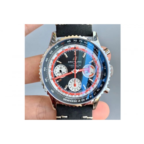 Breitling Navitimer B01 Chronograph 43 TWA Editioin SS OXF Black Dial Steel Markers on Black Leather Strap A7750