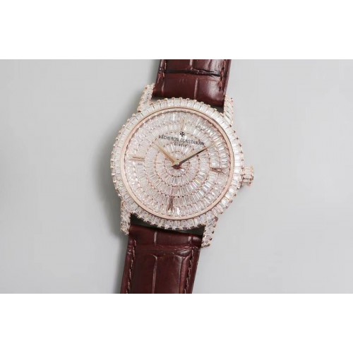 Vacheron Constantin RG/LE  40mm Full Diamond Case on Black Leather Strap M9015