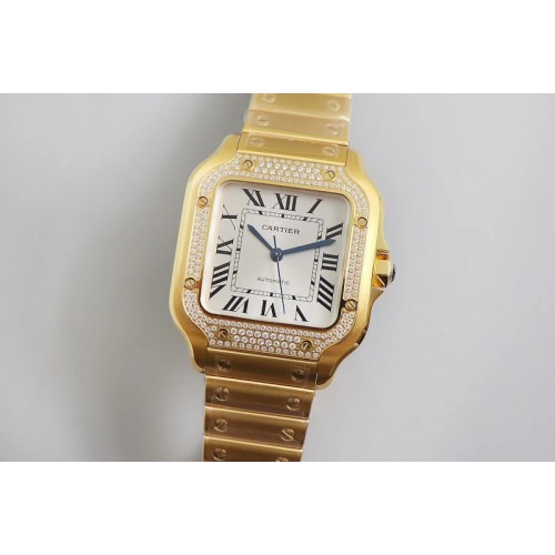 Santos de Cartier 40mm YG 2018 BVF 1:1 Best Edition Diamond Bezel White Dial on YG SmartLinks Bracelet MIYOTA 9015