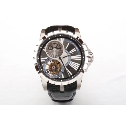Roger Dubuis Excalibur Rddbex0261 SS BBR Best Edition Skeleton Dial on Black Leather Strap A2136 Tourbillon