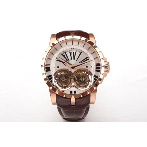 Roger Dubuis Excalibur RDDBEX0280 RG REAL Double Flying Tourbillon SS JBF White Dial on Black Croco Leather Strap
