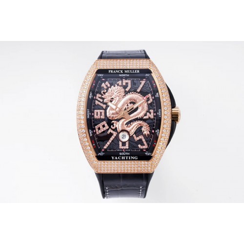 Franck Muller Vanguard V45 RG Full Diamonds ABF Best Edition Black Textured Dial Diamonds Markers With Dragon on Black Gummy Str Franck Muller Vanguard V45 RG Full Diamonds ABF Best Edition Black Textured Dial Diamonds Markers With Dragon on Black Gummy Str