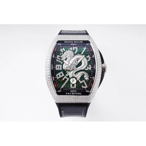 Franck Muller Vanguard V45 SS Full Diamonds ABF Best Edition Green Textured Dial Diamonds Markers With Dragon on Black Gummy Str Franck Muller Vanguard V45 SS Full Diamonds ABF Best Edition Green Textured Dial Diamonds Markers With Dragon on Black Gummy Str
