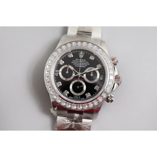 Rolex Daytona SS JHF Best Edition Black Dial Diamonds Bezel on SS Bracelet A4130