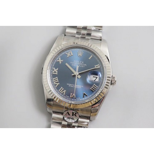 Rolex DateJust 36 SS 116234 ARF 1:1 Best Edition 904L Steel Blue Dial Roman Markers on Jubilee Bracelet SH3135 V3