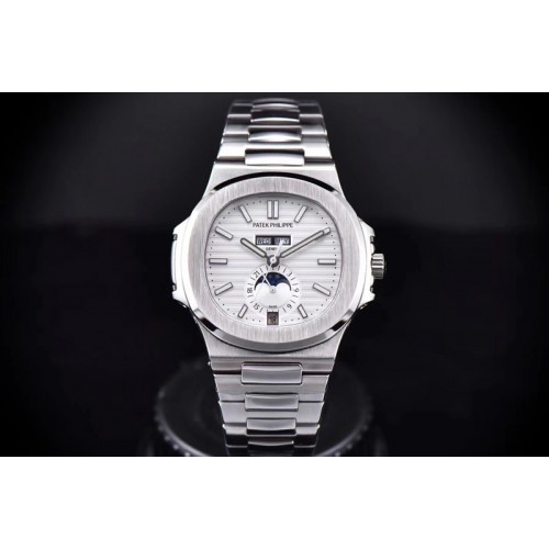 Patek Philippe Nautilus SS 5726/1A-014 PP Best Edition White Textured Dial Working Annual Calendaron on SS Bracelet A324