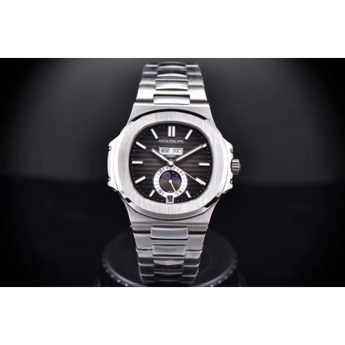 Patek Philippe Nautilus SS 5726/1A-014 PP Best Edition Gray Textured Dial Working Annual Calendaron on SS Bracelet A324