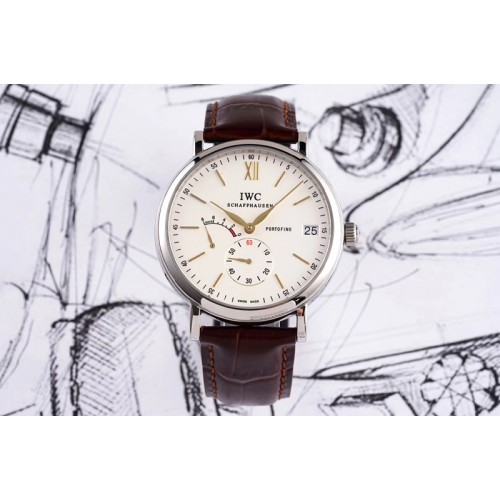 IWC Portofino Fake Power Reserve SS White Dial on Brown Leather Strap A23J