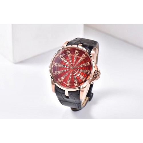 Roger Dubuis Excalibur Knights of the Round Table II RG ZF Best Edition Red Dial on Black Leather Strap MIYOTA 9015