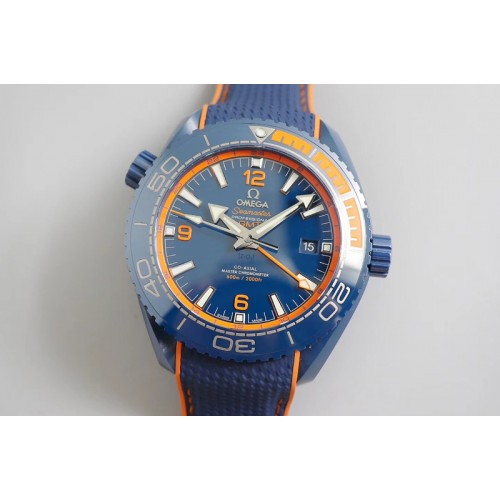 Omega Planet Ocean 45.5mm Big Blue Real Ceramic VSF 1:1 Best Edition on Blue Rubber Strap A8906 Super Clone