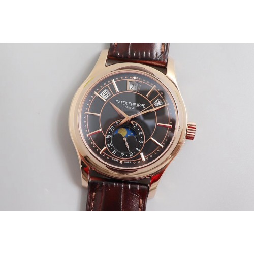 Patek Philippe Annual Calendar 5205G Rose Gold GRF Best Edition Brown Dial on Brown Leather Strap A324
