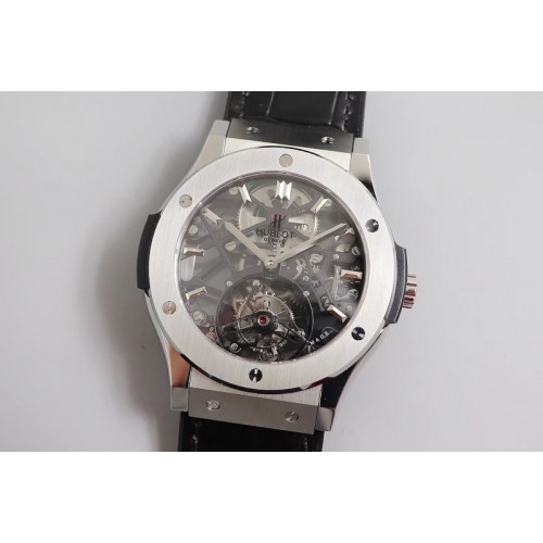 Hublot Classic Fusion Tourbillon 45mm SS JBF Best Edtion Skeleton Tourbillon on Black Gummy Strap Hub6010