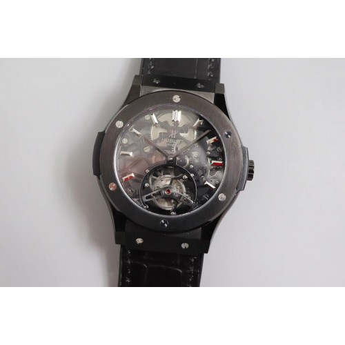 Hublot Classic Fusion Tourbillon 45mm PVD JBF Best Edtion Skeleton Tourbillon  Black Gummy Strap Hub6010