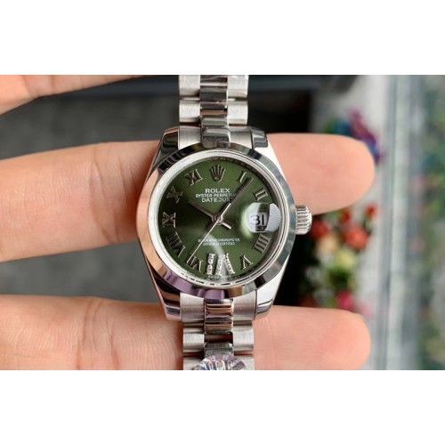 Ladies Rolex Datejust 28mm 279174 WF Best Edtion SS Green Dial on SS Oyster Bracelet Eta2671