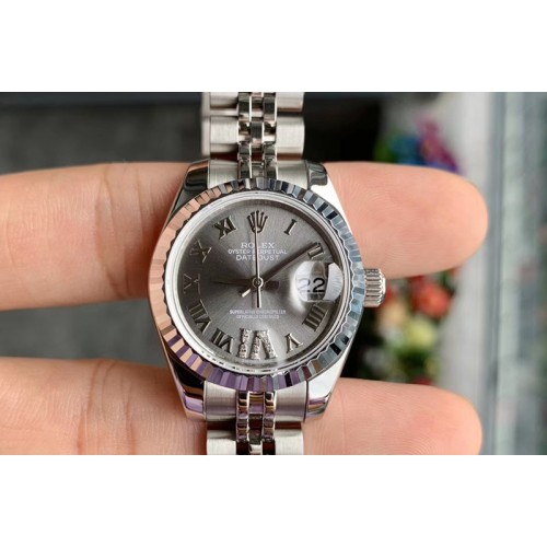 Ladies Rolex Datejust 28mm 279174 WF Best Edtion SS Fluted Bezel Gray Dial on SS Jubilee Bracelet Eta2671