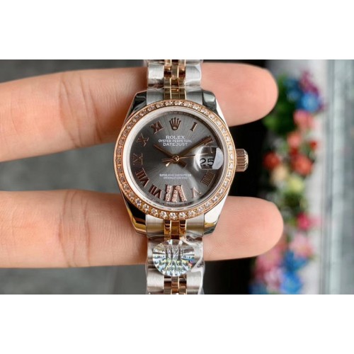 Ladies Rolex Datejust 28mm 279174 WF Best Edtion SS/RG Gray Dial Diamond Bezel Roman Marker on SS/RG Jubilee Bracelet Eta2671