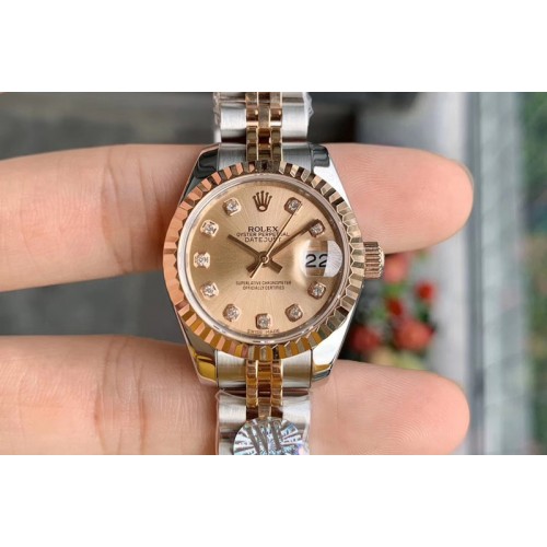 Ladies Rolex Datejust 28mm 279174 WF Best Edtion SS/RG Gold Dial Fluted Bezel Diamond Marker on SS/RG Jubilee Bracelet Eta2671