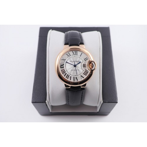 Cartier Ballon Bleu 33mm RG AF 1:1 Best Edition White Textured Dial on Black Croco Leather Strap Cal.076