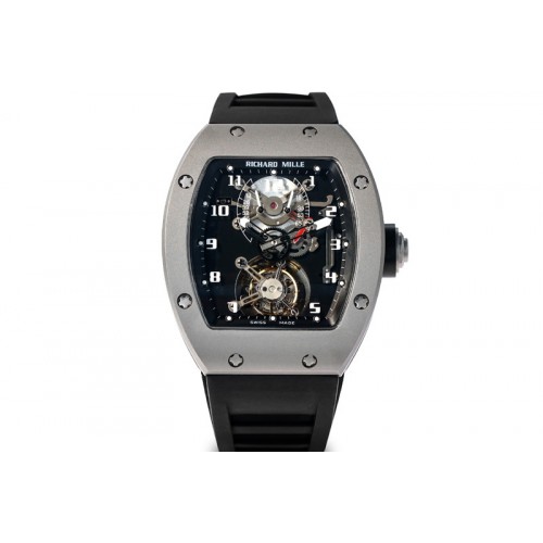 Richard Mille RM001 Tourbillon Sandblasted SS JBF Best Edition Black Dial on Black Leather Strap Richard Mille RM001 Tourbillon Sandblasted SS JBF Best Edition Black Dial on Black Leather Strap