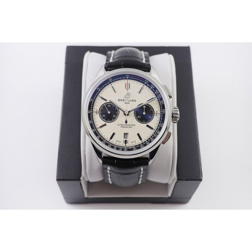 Breitling Premier B01 Chronograph 42 Steel Watch GF Best Edtion in White Dial and Black Leather With A7750 Breitling Premier B01 Chronograph 42 Steel Watch GF Best Edtion in White Dial and Black Leather With A7750