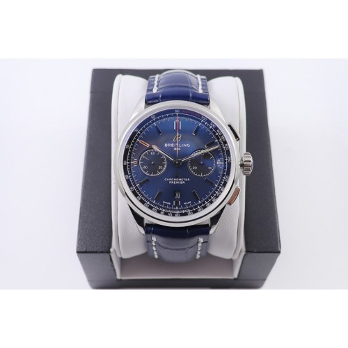 Breitling Premier B01 Chronograph 42 Steel Watch GF Best Edtion in Blue Dial and Blue Leather With A7750 Breitling Premier B01 Chronograph 42 Steel Watch GF Best Edtion in Blue Dial and Blue Leather With A7750
