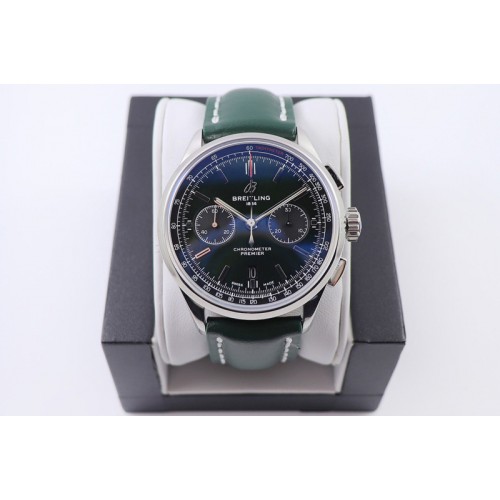 Breitling Premier B01 Chronograph 42 Steel Watch GF Best Edtion in Green Dial and Green Leather With A7750 Breitling Premier B01 Chronograph 42 Steel Watch GF Best Edtion in Green Dial and Green Leather With A7750