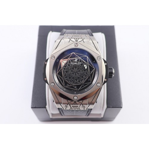 Hublot Big Bang Sang Bleu Ti WWF 1:1 Best Edition Black Skeletonal Dial On Black Gummy Strap Asian HB1213