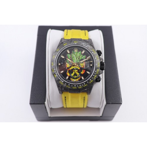 Rolex Daytona X Cronus Art Full Carbon Case WWF Best Edition Colorful Dial on Yellow Nylon Strap A7750