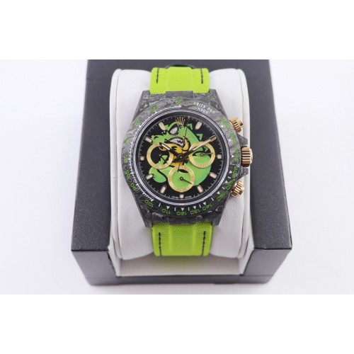 Rolex Daytona X Cronus Art Full Carbon Case WWF Best Edition Colorful Dial on Green Nylon Strap A7750 Rolex Daytona X Cronus Art Full Carbon Case WWF Best Edition Colorful Dial on Green Nylon Strap A7750