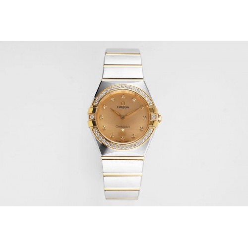 Omega Constellation Ladies SS/YG 28mm AF 1:1 Best Edition Diamonds Bezel Gold Dial Diamonds Markers on SS/YG Bracelet ETA Quartz Omega Constellation Ladies SS/YG 28mm AF 1:1 Best Edition Diamonds Bezel Gold Dial Diamonds Markers on SS/YG Bracelet ETA Quartz