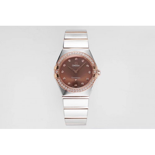 Omega Constellation Ladies SS/RG 28mm AF 1:1 Best Edition Diamonds Bezel Brown Dial Diamonds Markers on SS/RG Bracelet ETA Quart Omega Constellation Ladies SS/RG 28mm AF 1:1 Best Edition Diamonds Bezel Brown Dial Diamonds Markers on SS/RG Bracelet ETA Quart