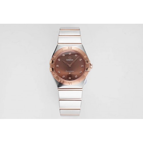Omega Constellation Ladies SS/RG 28mm AF 1:1 Best Edition Brown Dial Diamonds Markers on SS/RG Bracelet ETA Quartz Omega Constellation Ladies SS/RG 28mm AF 1:1 Best Edition Brown Dial Diamonds Markers on SS/RG Bracelet ETA Quartz
