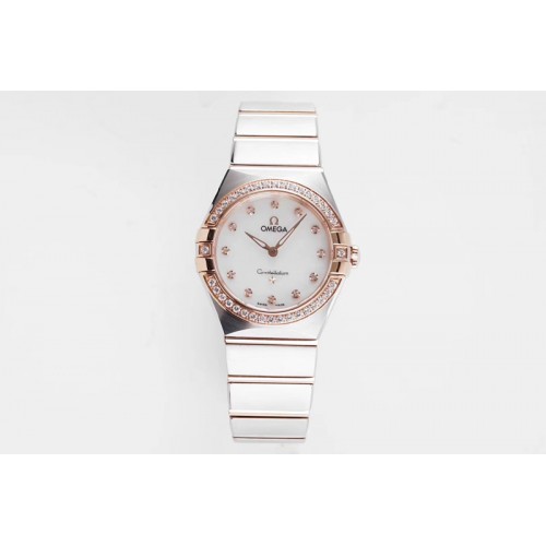 Omega Constellation Ladies SS/RG 28mm AF 1:1 Best Edition Diamonds Bezel White Dial Diamonds Markers on SS/RG Bracelet ETA Quart Omega Constellation Ladies SS/RG 28mm AF 1:1 Best Edition Diamonds Bezel White Dial Diamonds Markers on SS/RG Bracelet ETA Quart