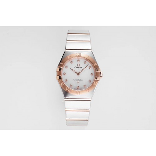 Omega Constellation Ladies SS/RG 28mm AF 1:1 Best Edition White Dial Diamonds Markers on SS/RG Bracelet ETA Quartz Omega Constellation Ladies SS/RG 28mm AF 1:1 Best Edition White Dial Diamonds Markers on SS/RG Bracelet ETA Quartz