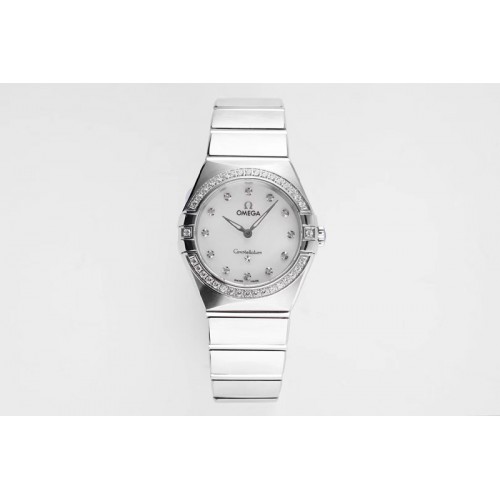 Omega Constellation Ladies SS 28mm AF 1:1 Best Edition Diamonds Bezel White Dial Diamonds Markers on SS Bracelet ETA Quartz Omega Constellation Ladies SS 28mm AF 1:1 Best Edition Diamonds Bezel White Dial Diamonds Markers on SS Bracelet ETA Quartz
