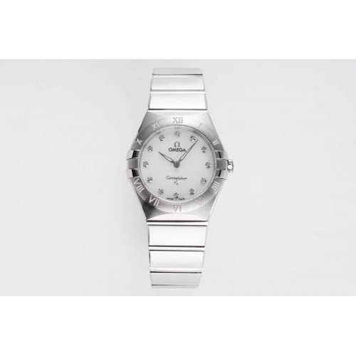 Omega Constellation Ladies SS 28mm AF 1:1 Best Edition White Dial Diamonds Markers on SS Bracelet ETA Quartz Omega Constellation Ladies SS 28mm AF 1:1 Best Edition White Dial Diamonds Markers on SS Bracelet ETA Quartz