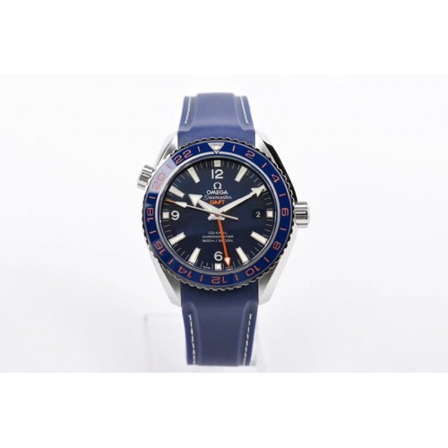 Omega Planet Ocean 600M Co-Axial GMT 43.5mm VSF 1:1 Best Edition Blue Dial Blue Ceramic Bezel on Blue Rubber Band A8605 Super Cl